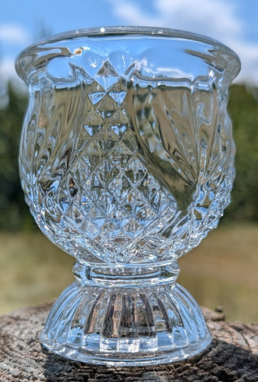 Avon Fostoria Daisy & Diamond Point Crystal Candle Holder Vintage USA